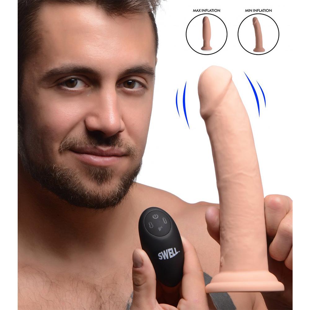 7X Inflatable and Vibrating Remote Control Silicone Dildo