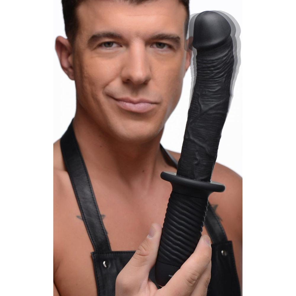 The Large Realistic 10X Silicone Vibrator with Handle The Large Realistic 10X Silicone Vibrator with Handle