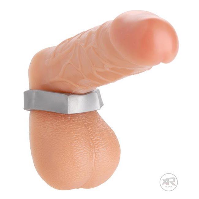 Silver Hex Cock Ring and Ball Stretcher