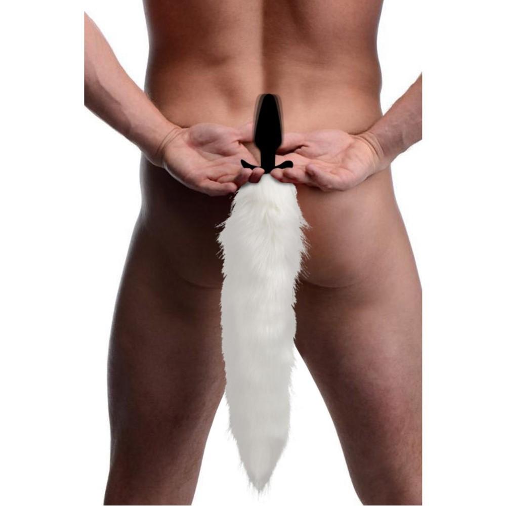 Vibrating White Fox Tail Slender Anal Plug