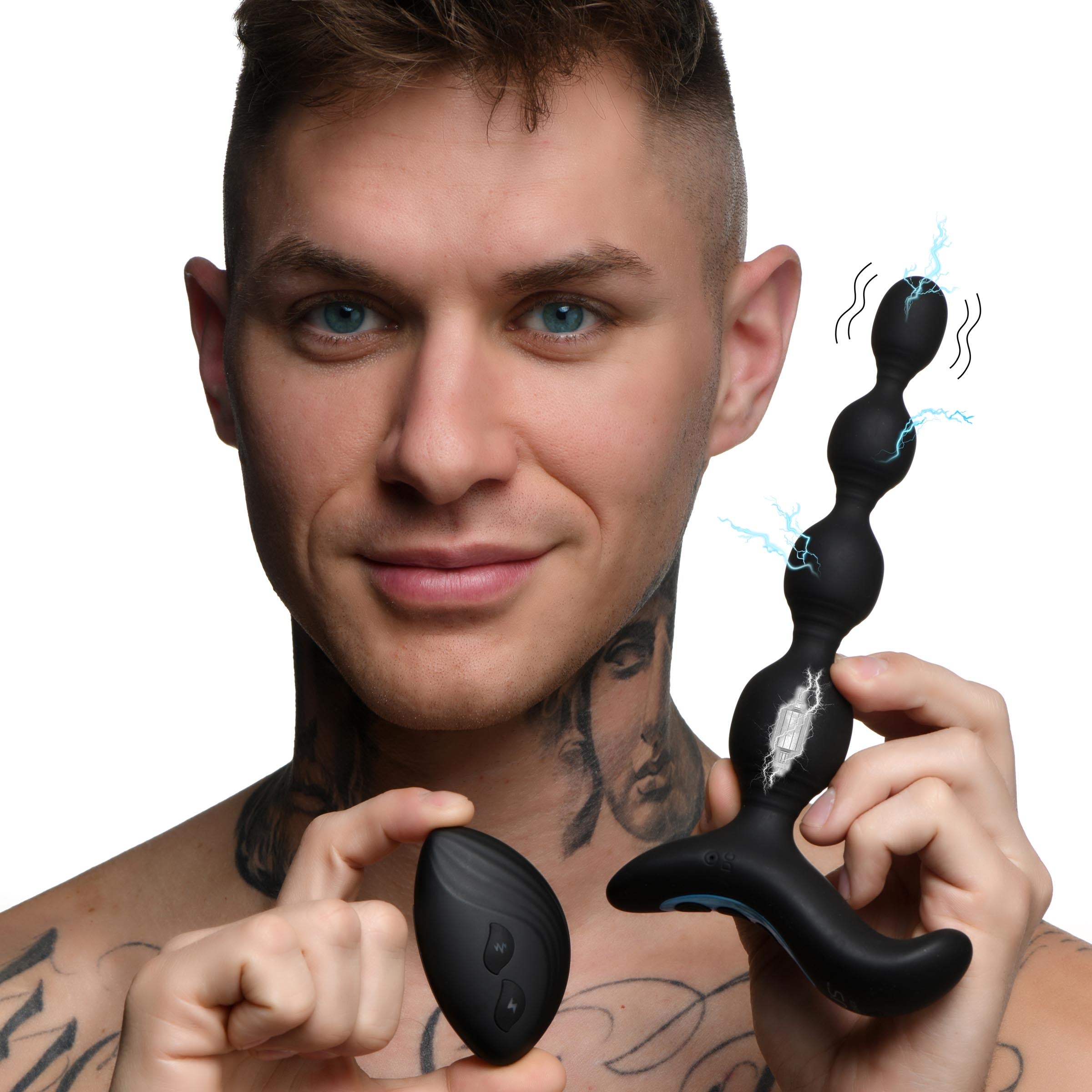 Shock-Beads 80X Vibrating & E-stim Silicone Anal Beads with Remote Shock-Beads 80X Vibrating & E-stim Silicone Anal Beads with Remote
