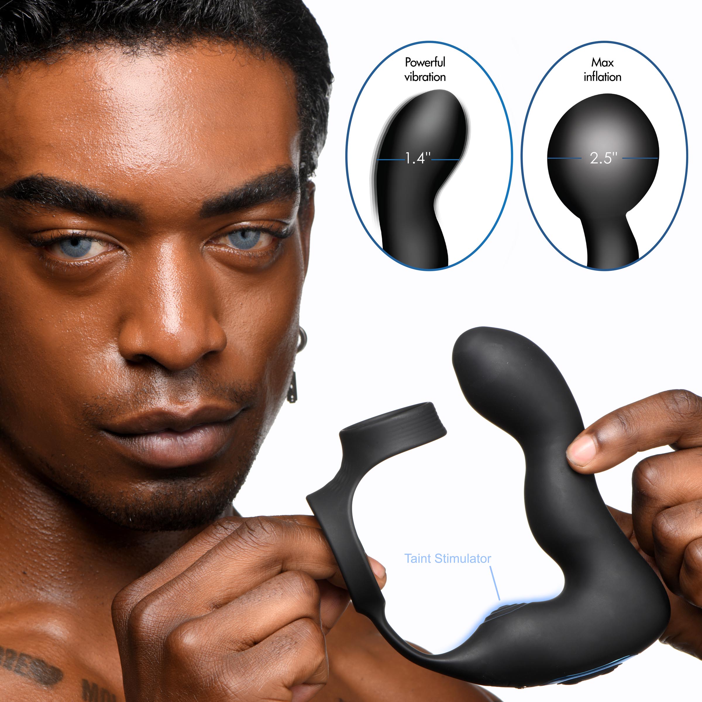 10X Inflatable and Vibrating Prostate Plug with Cock and Ball Ring