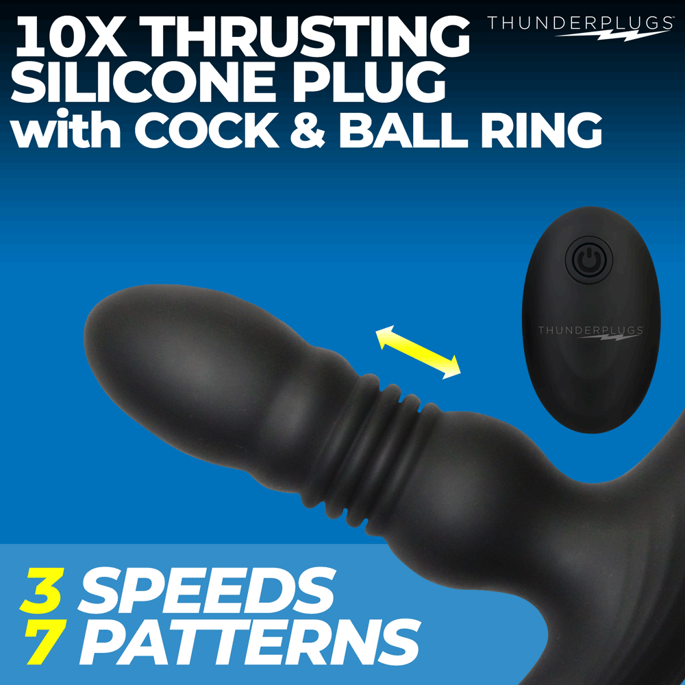 Thrusting Vibrator with Cock and Ball Ring and Remote Thrusting Vibrator with Cock and Ball Ring and Remote
