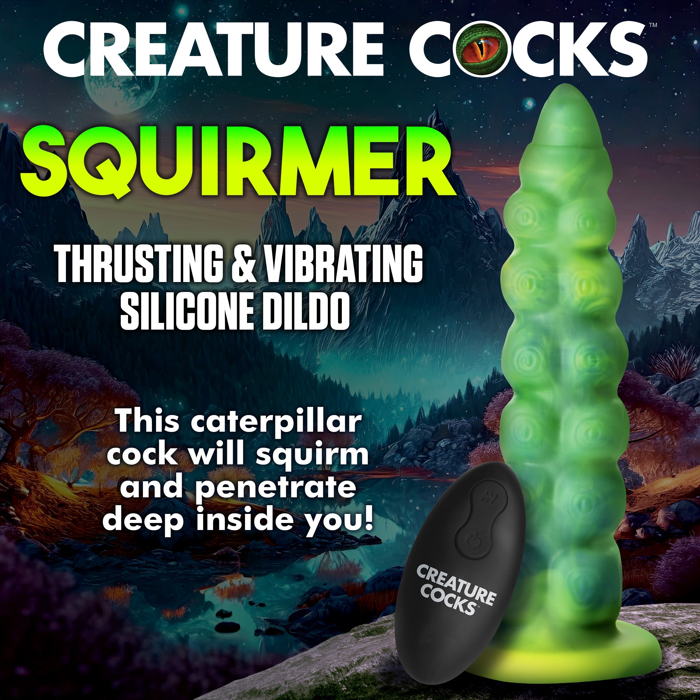 Squirmer Thrusting and Vibrating Silicone Dildo