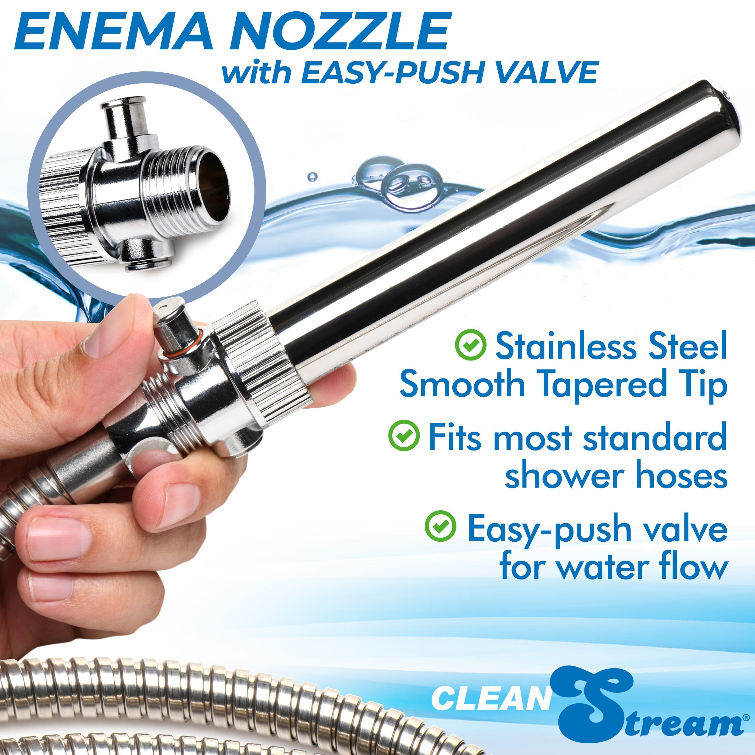 Enema Nozzle with Quick Shut Off/On Valve