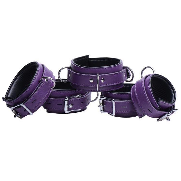 Purple 5 Piece Locking Leather Bondage Set