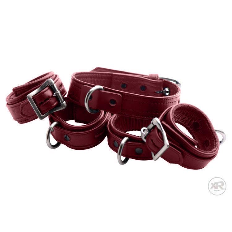 Burgundy Premium Leather Collar and Cuffs