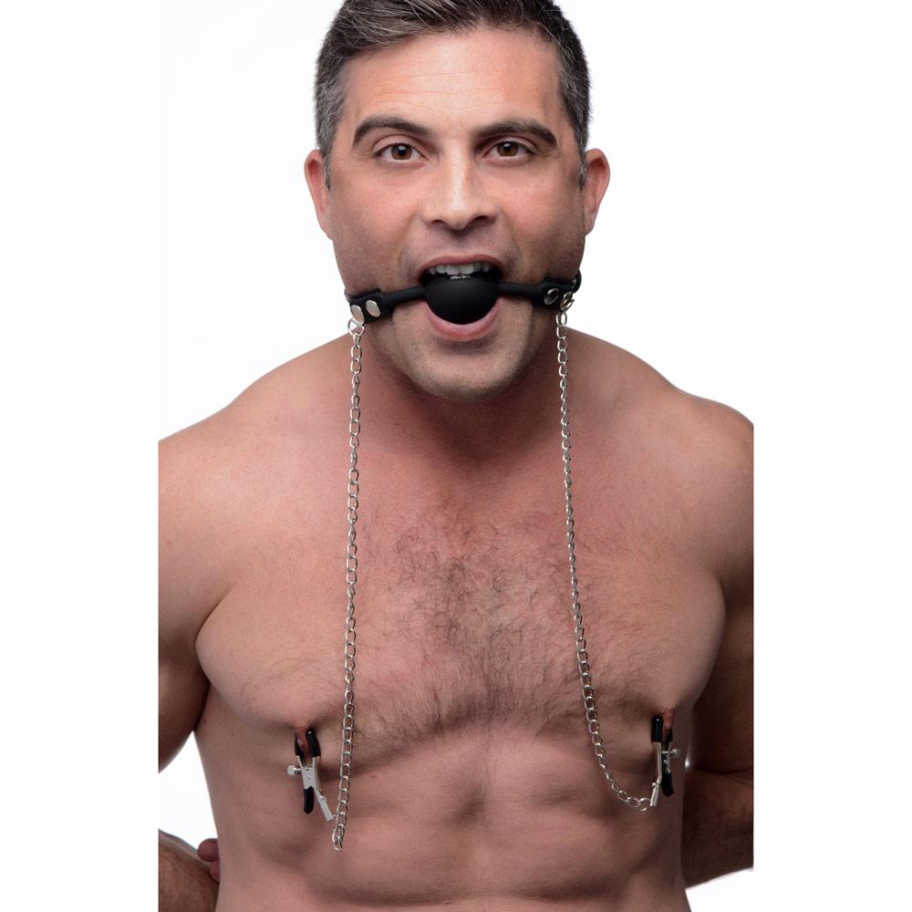 Silicone Ball Gag with Nipple Clamps photo