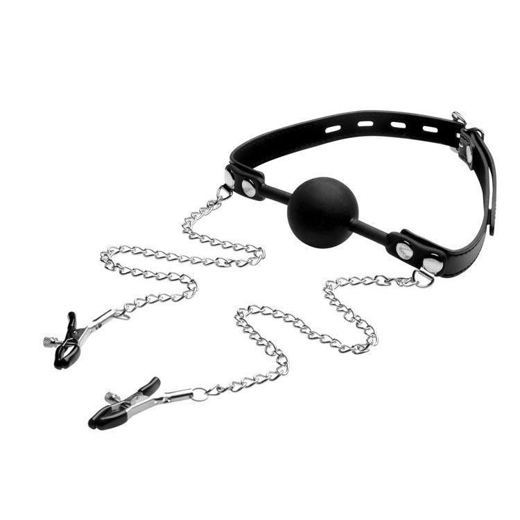 Silicone Ball Gag with Nipple Clamps