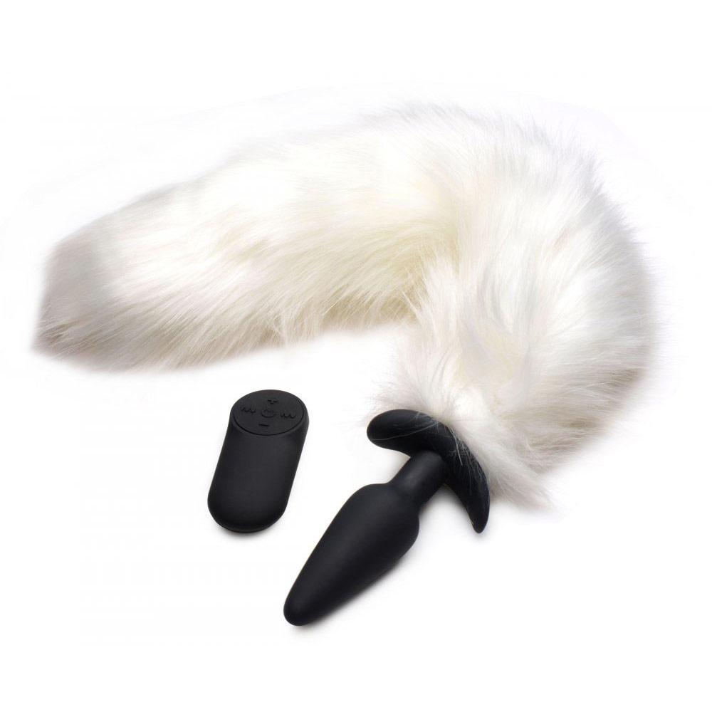 Vibrating White Fox Tail Slender Anal Plug