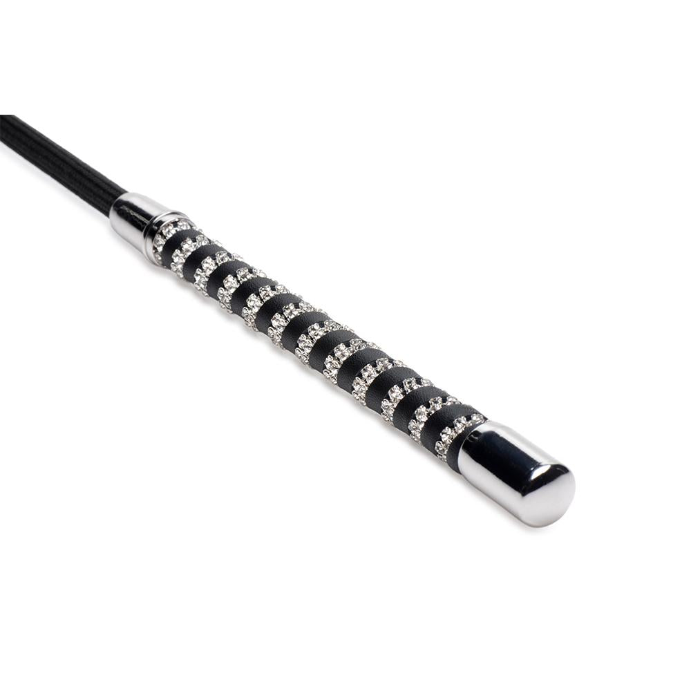 Short Leather Riding Crop with Rhinestone Handle