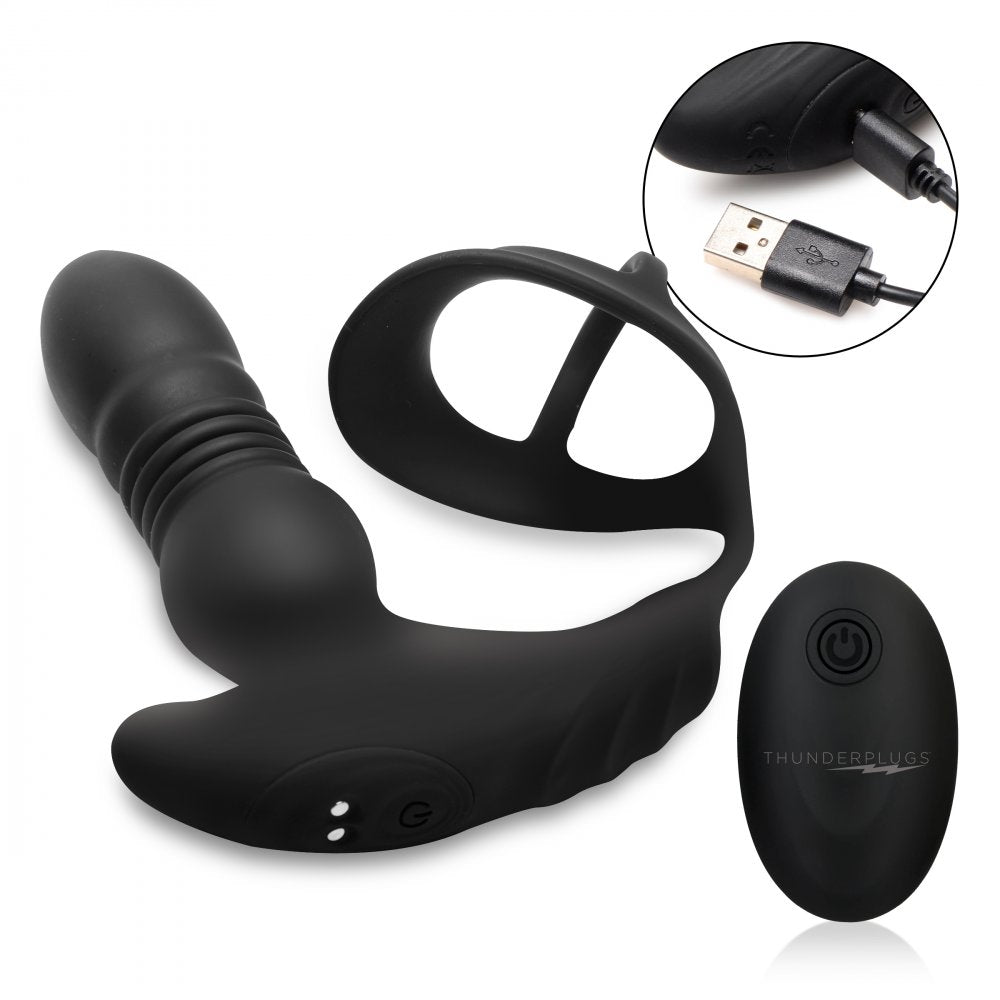 Thrusting Vibrator with Cock and Ball Ring and Remote Thrusting Vibrator with Cock and Ball Ring and Remote