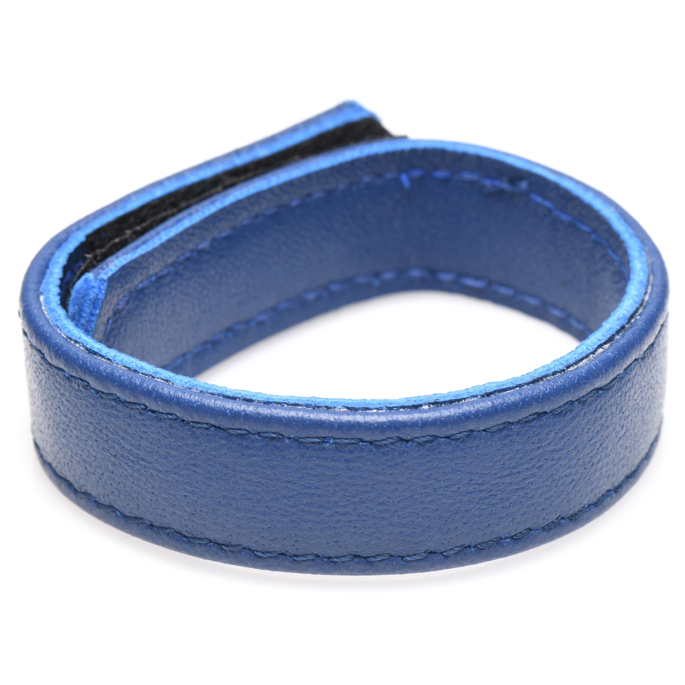 Blue Leather Cock Ring with Velcro