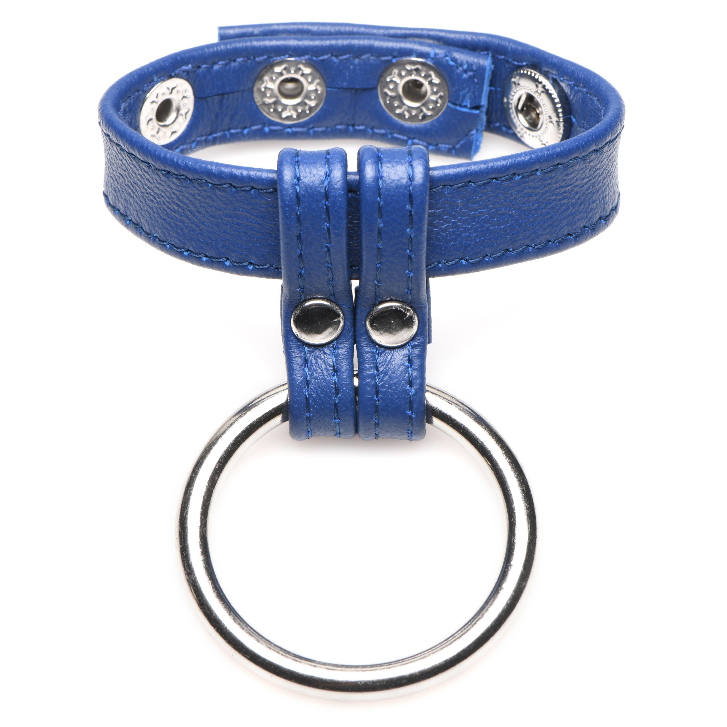 Blue Leather and Steel Cock and Ball Ring